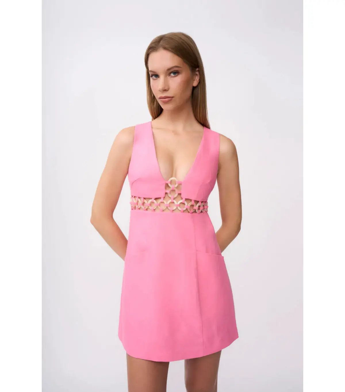 By Johnny Grazia Ring Trim Mini Dress in Pink Size AU 12 photo 3