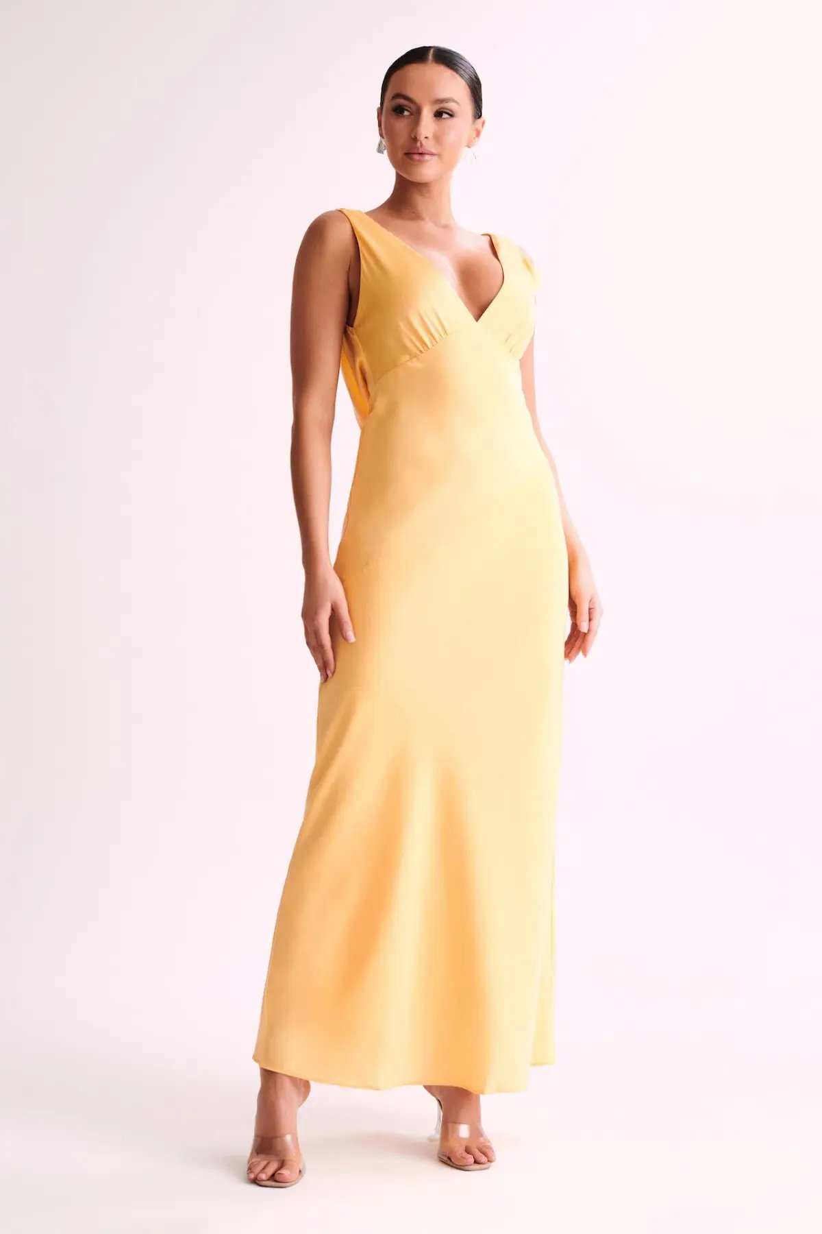 Meshki Nadia Satin Maxi Dress With Back Cowl Lemon Size XXL / AU 16 photo 2