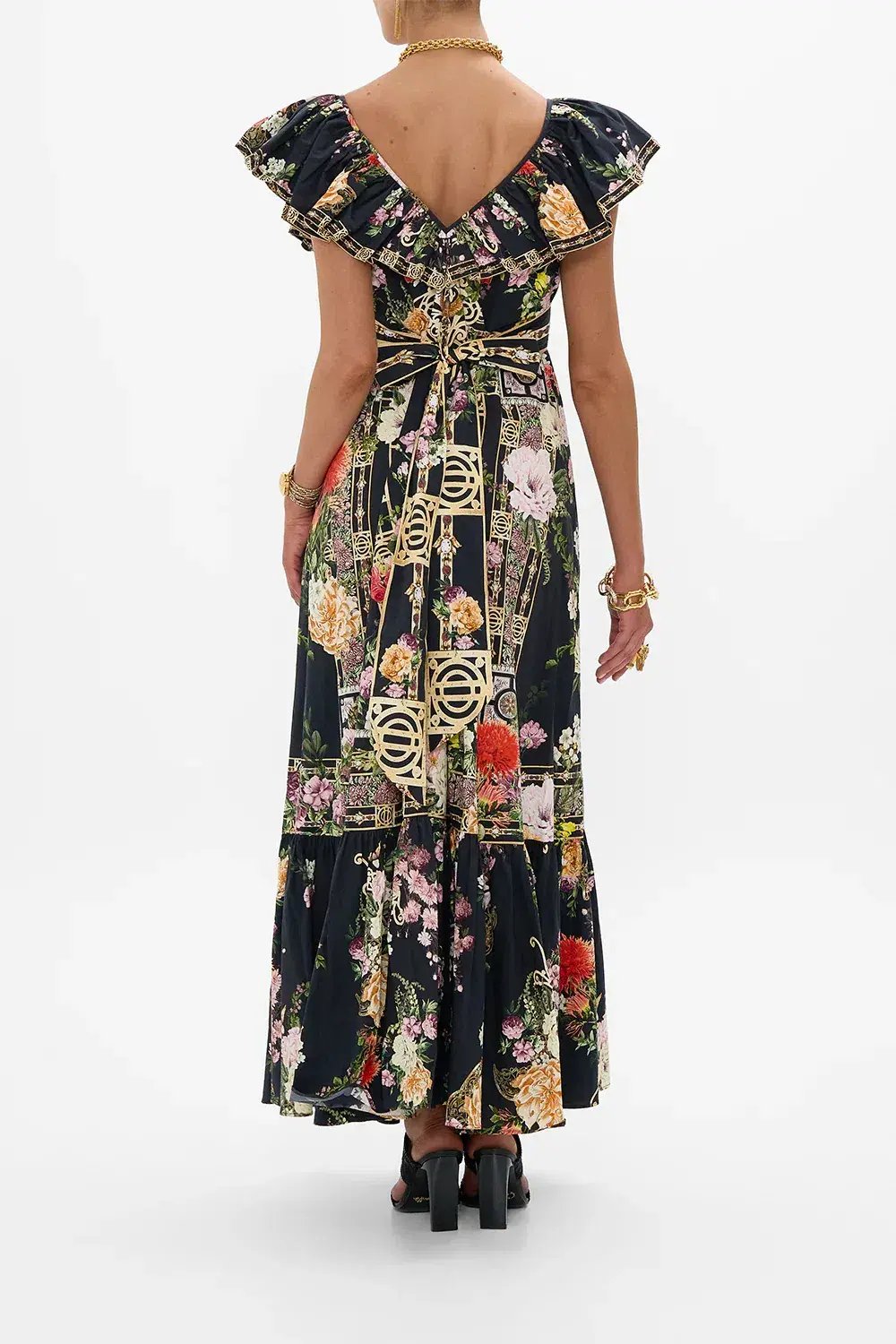 Camilla Frill Neck Dress Black/Floral Size 16 photo 3