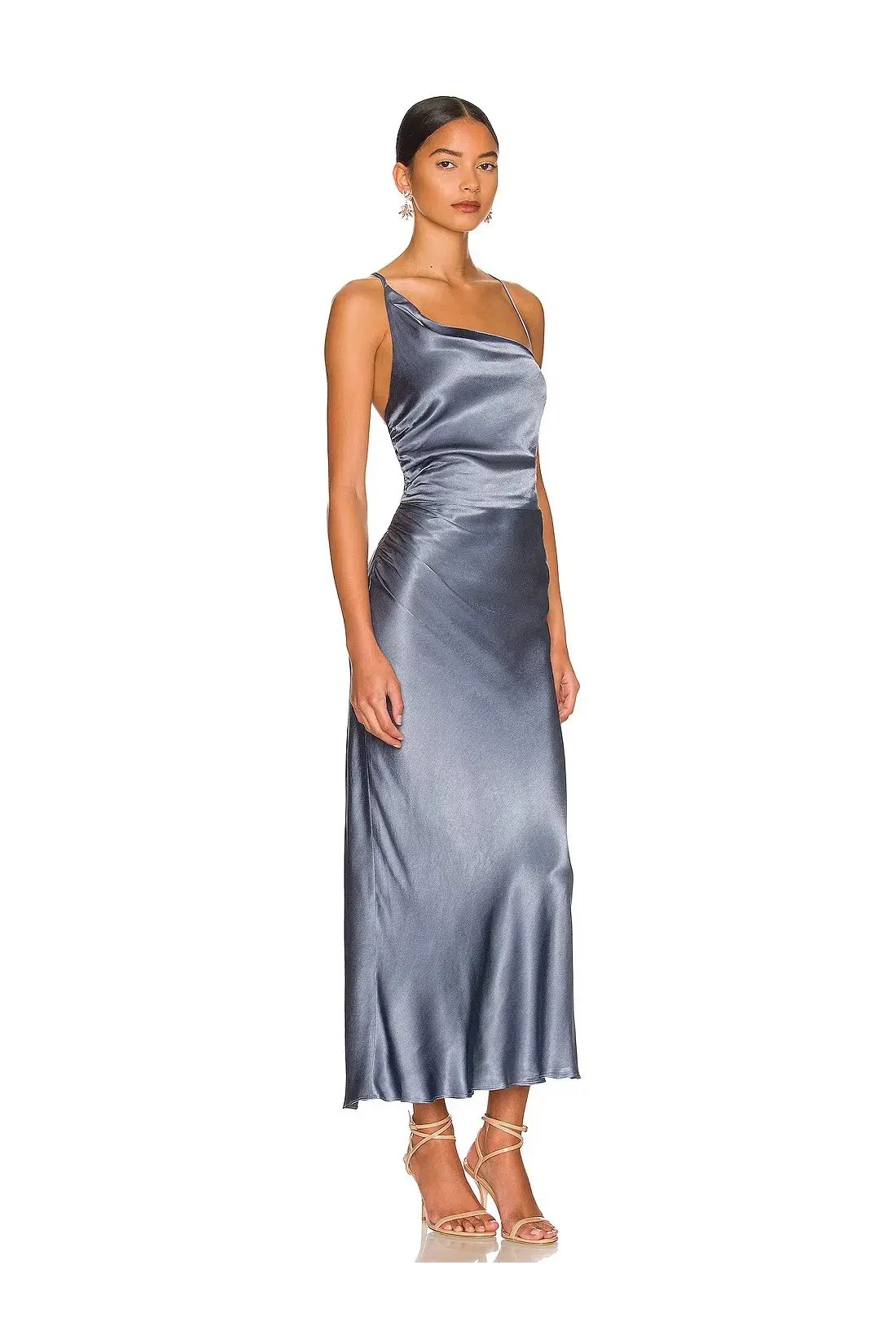 Shona Joy La Lune Asymmetrical Bias Cowl Midi Dress Blue Smoke Size 8 photo 2