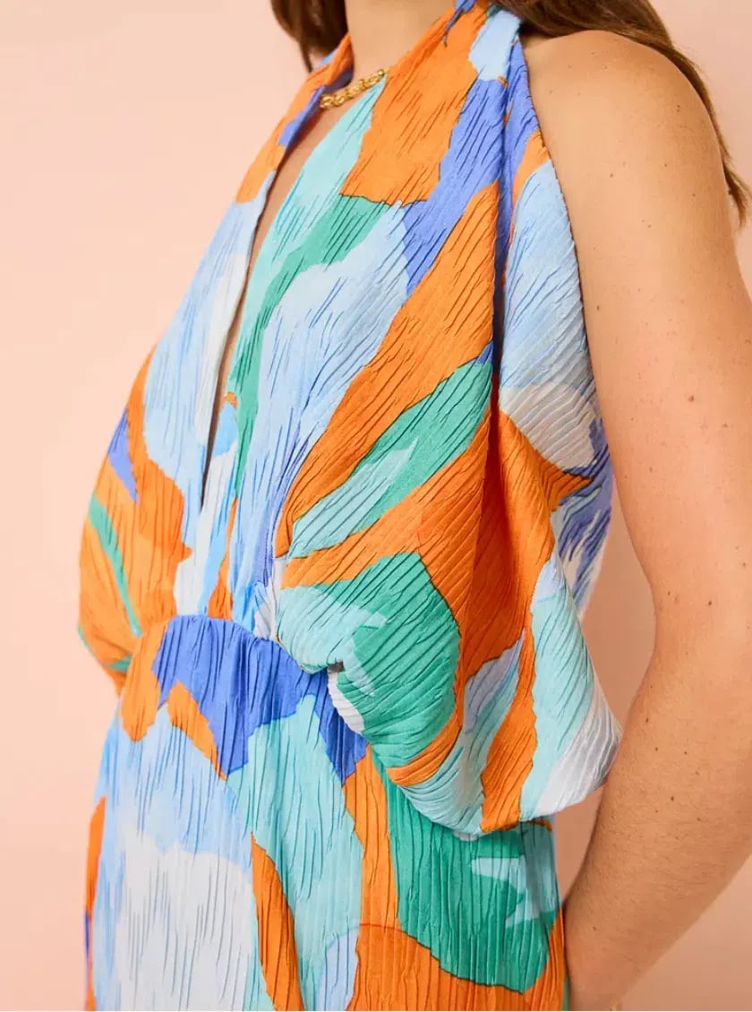 Lidee Riviera Sleeveless Gown In Capri Print Orange Size 6 photo 5