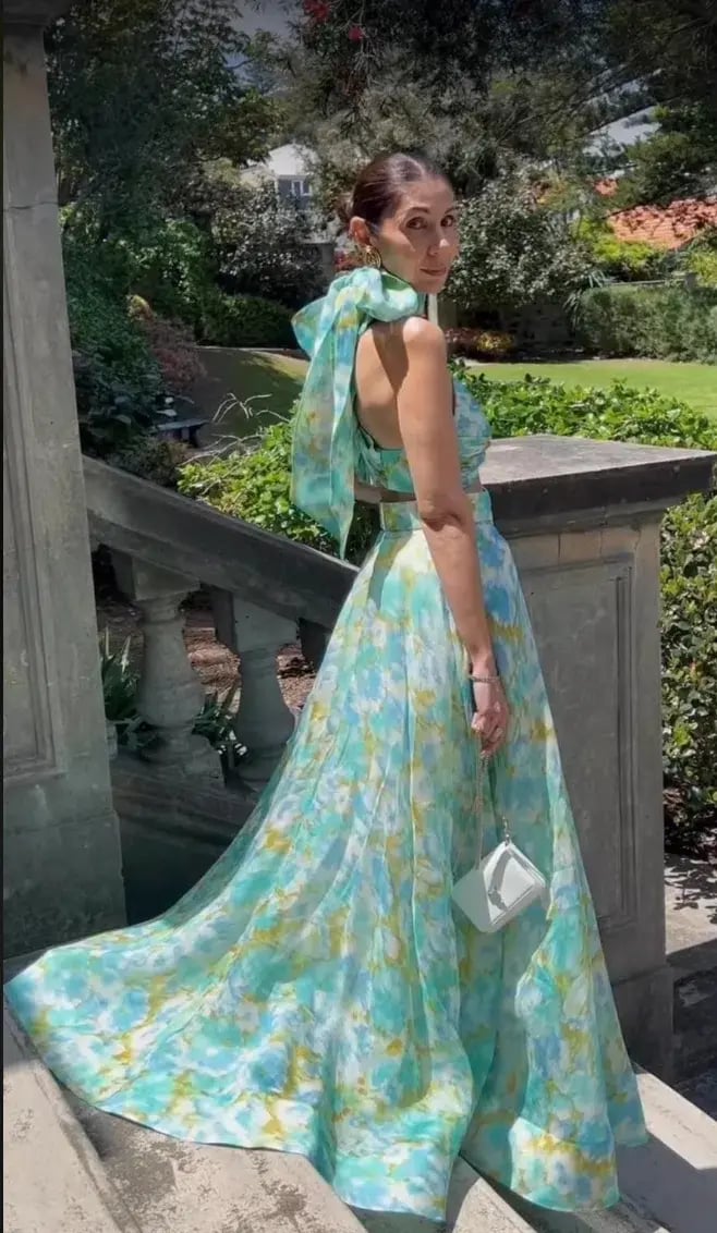 Zimmermann High Tide Twist Crop Bodice & Maxi Skirt Set Aqua Ikat Floral  Size 0P/ AU 6 photo 2