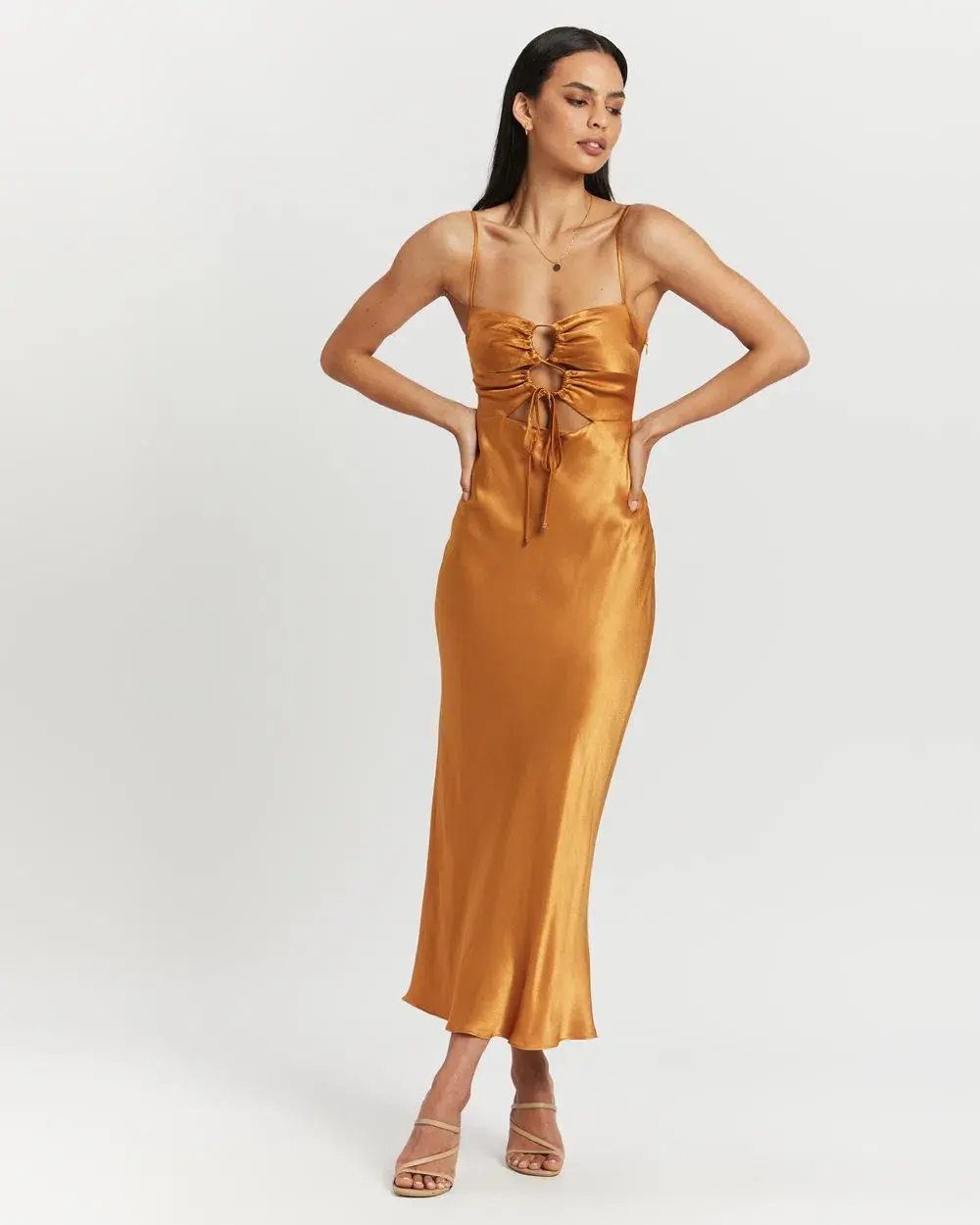 Shona joy Alma Lace Up Midi Dress Tumeric Size 8 photo 3