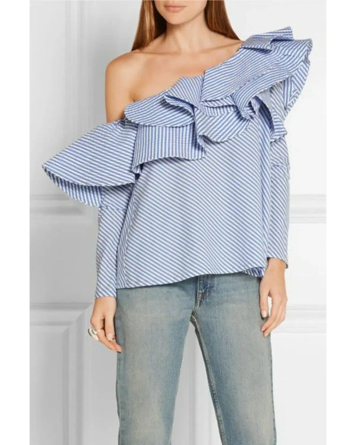 Johanna Ortiz Anastasia One Shoulder Top in Blue Stripe Size AU 8 photo 2