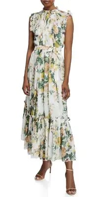 Zimmermann Zippy Frill Midi/Maxi Dress White Floral Size 2 AU 12 photo 2