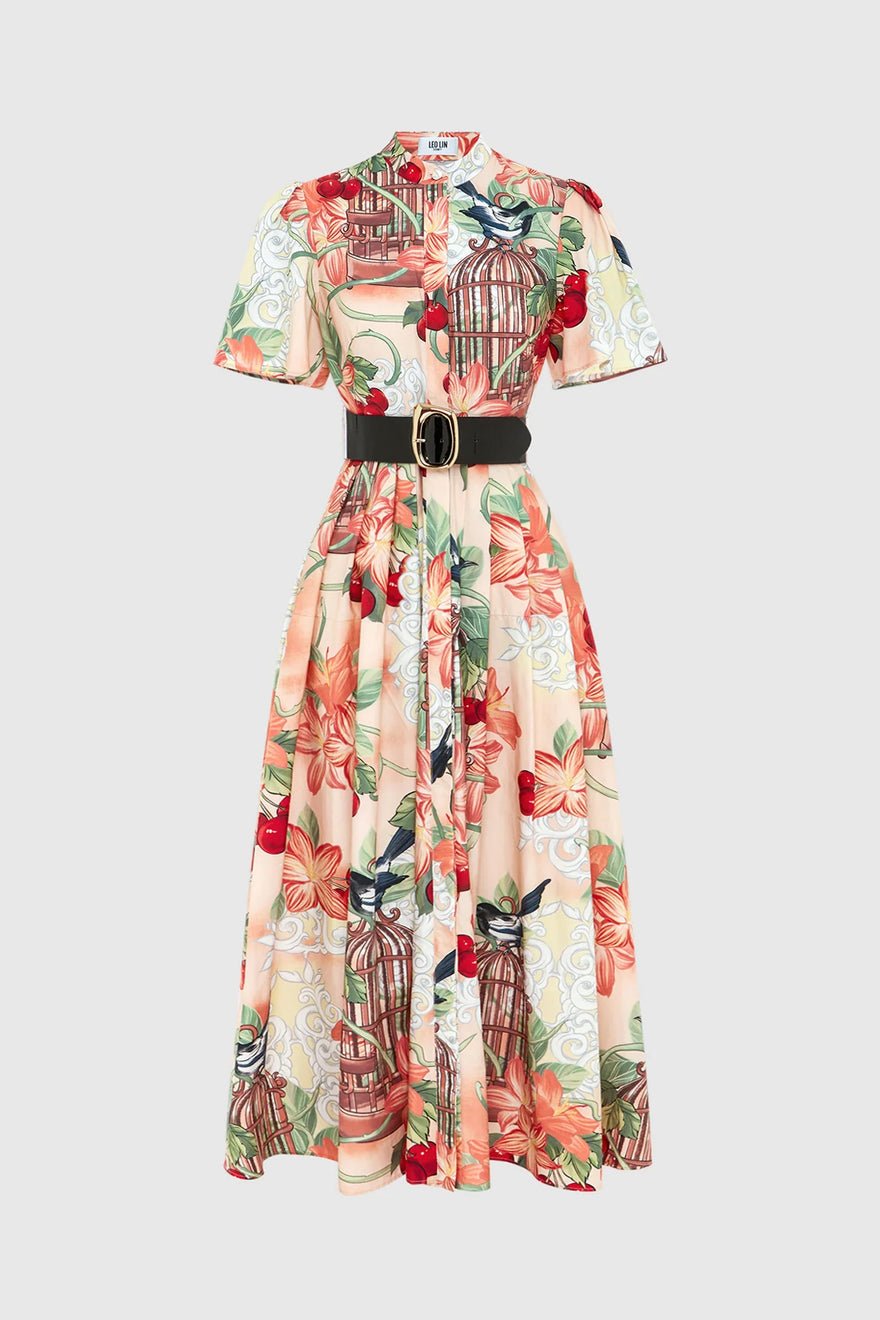 Leo Lin Bianca Short Sleeve Midi Dress - Azalea Print In Fortune photo 3
