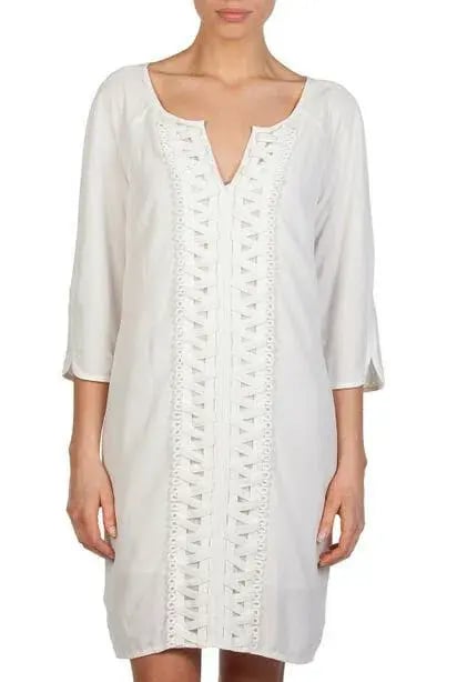 Country Road Lattice Trim 3/4 Sleeve Kaftan Shift Dress White Size 10 photo 4