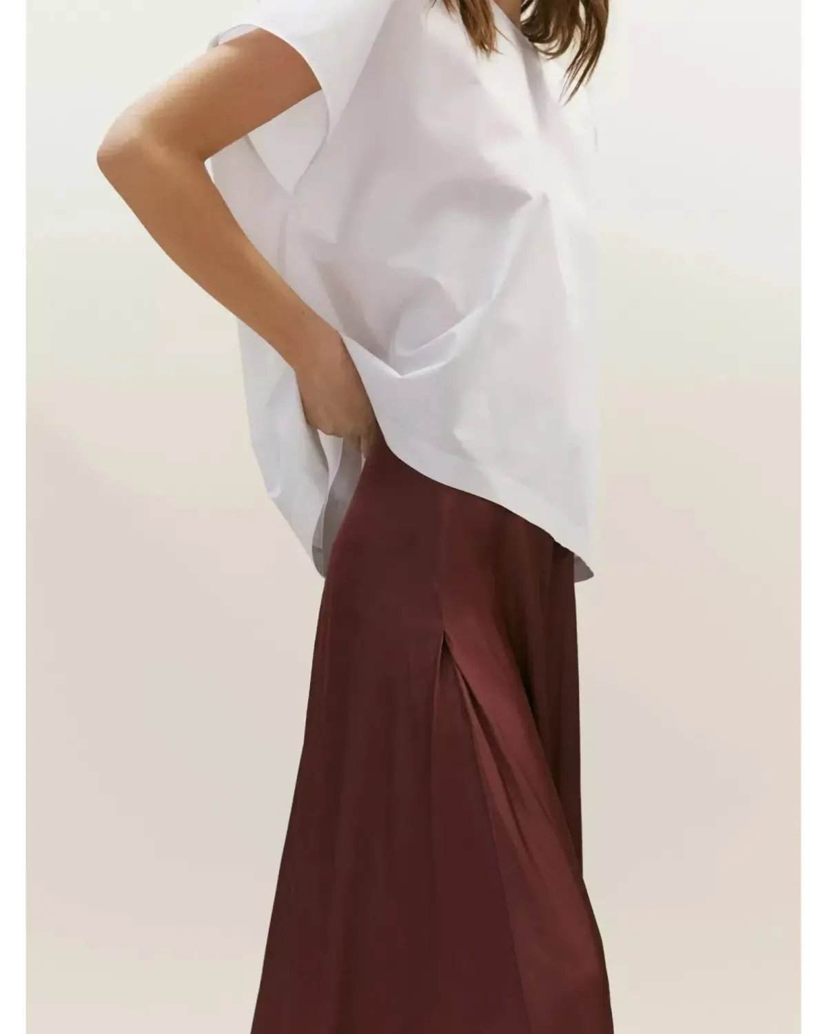 Massimo Dutti "Flowing Asymmetric" Midi Skirt Burgundy Size AU 6 photo 3