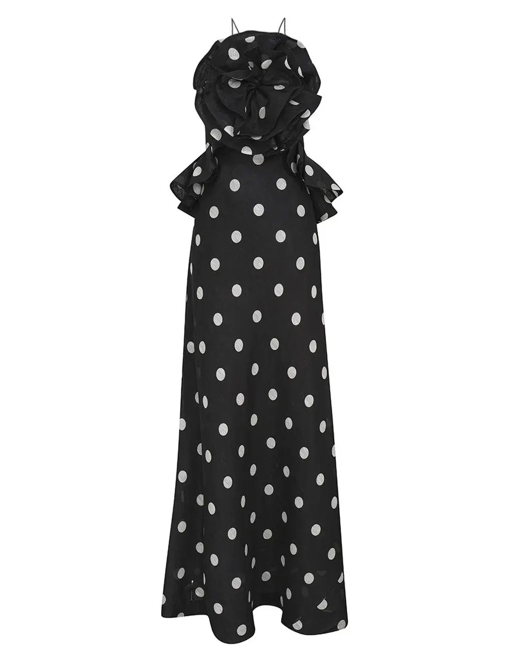 Zimmermann Crush Ruffle Halter Maxi Dress in Black/Cream Dot Size 2 / AU 12 photo 3
