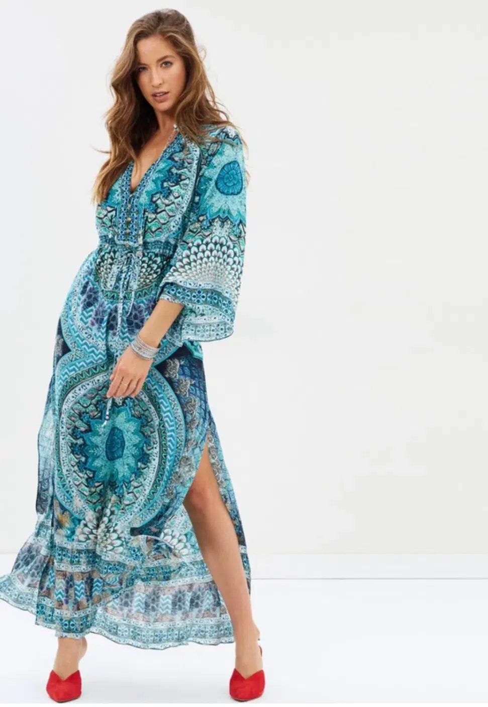 Camilla Drawstring Button Up Dress Turn On The Charm Print Size L photo 4