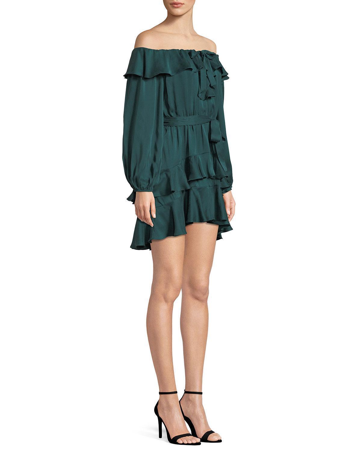 Flounce Off-the-shoulder Silk Mini Dress Size 8 photo 3