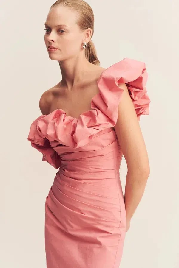 Shona Joy Campbell Ruffle Draped Maxi Dress Bubblegum Size 12 photo 2