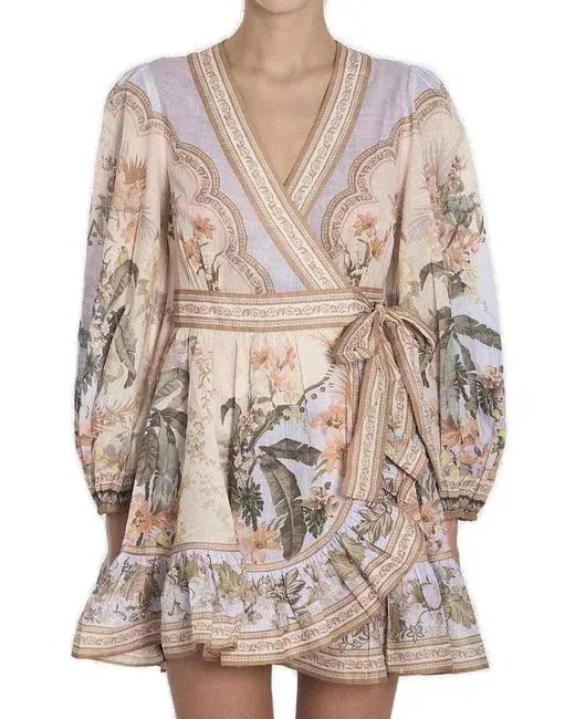 Zimmermann Wylie Mini Wrap Frill Dress in Blue Floral Size 3 / AU 14 photo 4