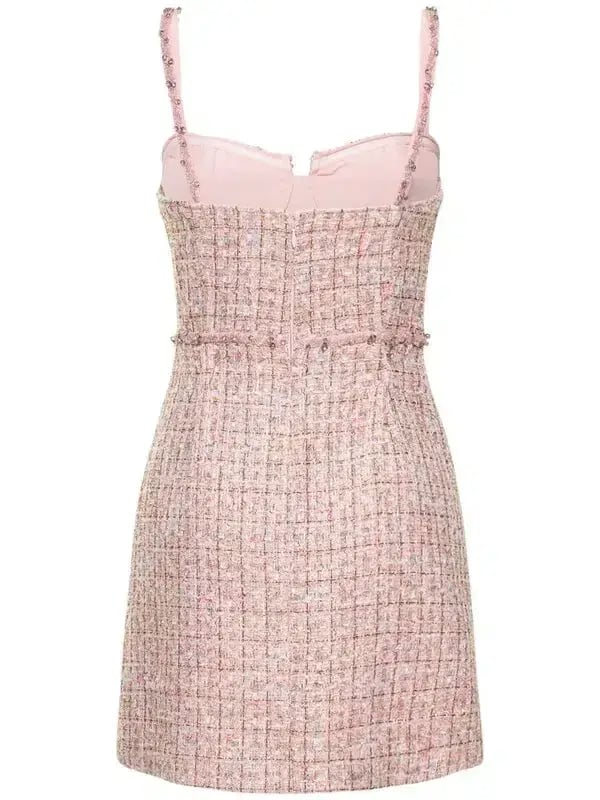 Self Portrait Bouclé Tweed Diamante Mini Dress Pink Size 10 photo 3