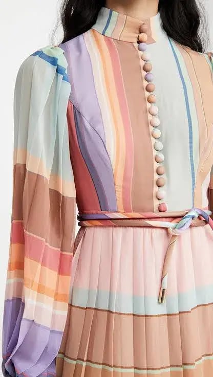 Zimmermann Rainbow Striped Crepe De Chine Midi Dress Multi Size 8 photo 2