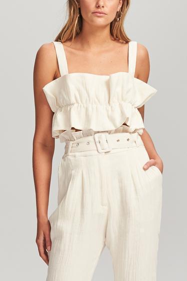 Steele Aster Crop Top and Linen Pants Set Cream Size 6 photo 2