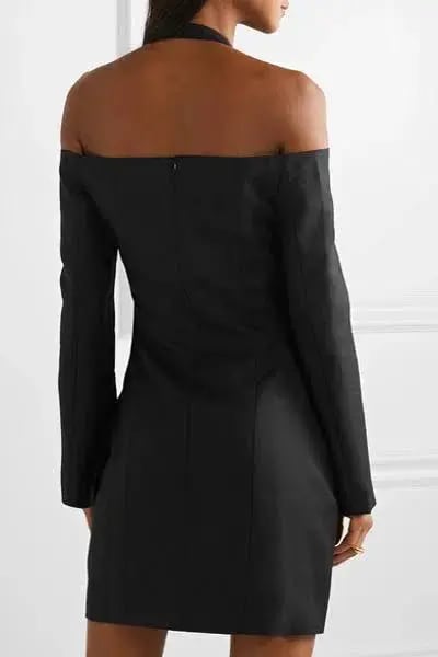 Anna Quan Nina Off Shoulder Wool Twill Mini Dress In Black Size 6 photo 2