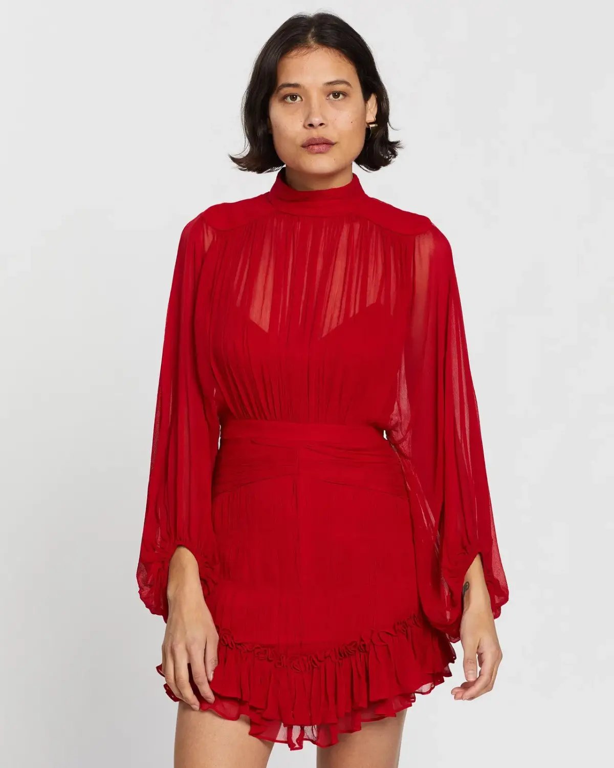 Shona Joy Clemence Long Sleeve Mini Dress in Red Size 6 photo 2