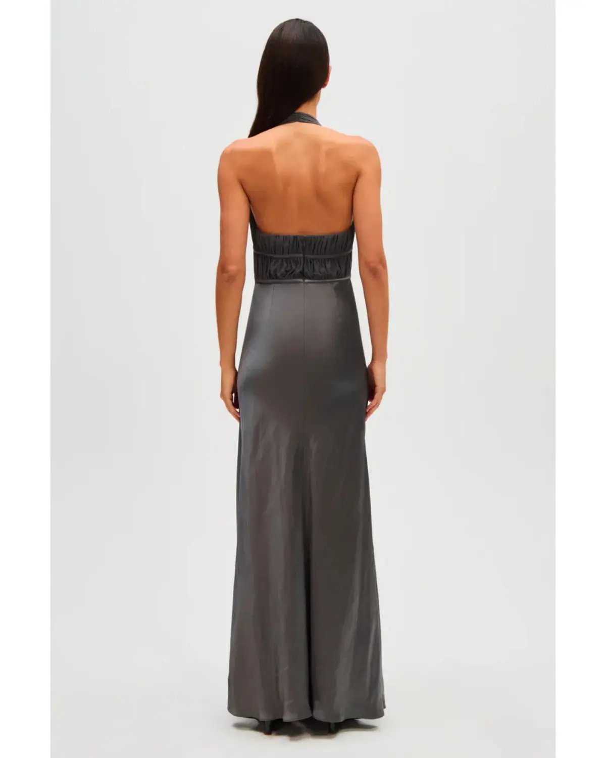 MISHA Celine Satin Maxi Dress Pewter Size 6/XS photo 3
