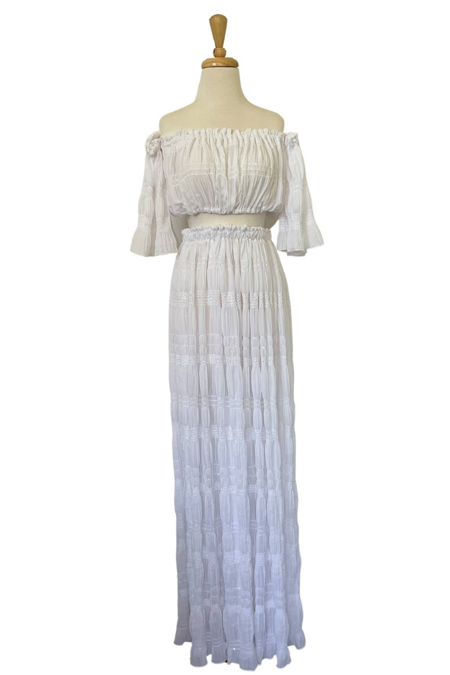 Mama Rentals White Lotus Tulle Maxi Two Piece Set photo 3