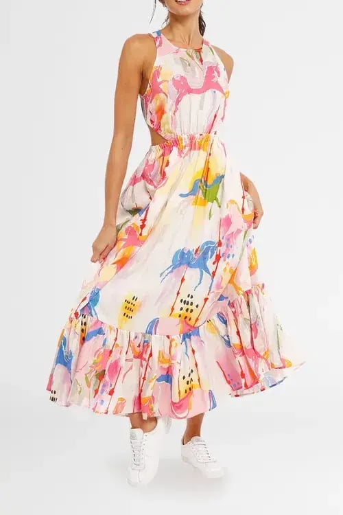 Leo Lin Carousel Cut Out Dress Rainbow Carousel Multi Print Size 12 photo 2