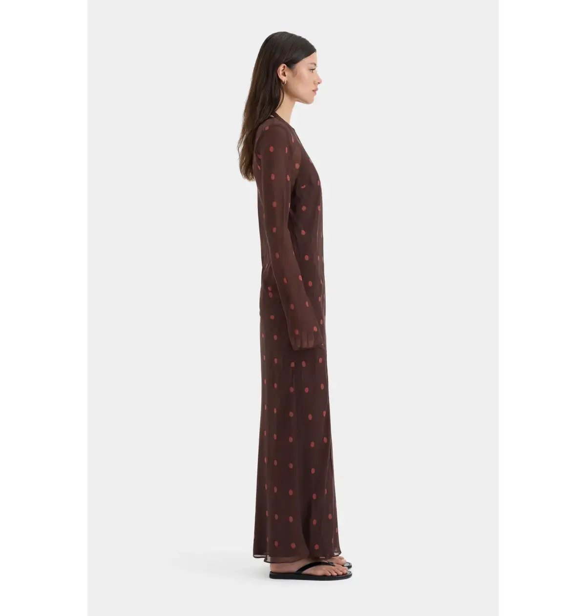 Sir The Label Toni Long Sleeve Dress in Chocolate Polka Dot Size 1 / AU 8 photo 4
