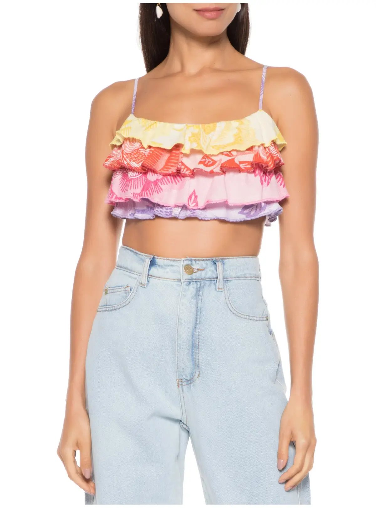 Farm Rio Flower Color Top Crop Top And Flower Colored Skirt Set Print Size S / AU 8 photo 2
