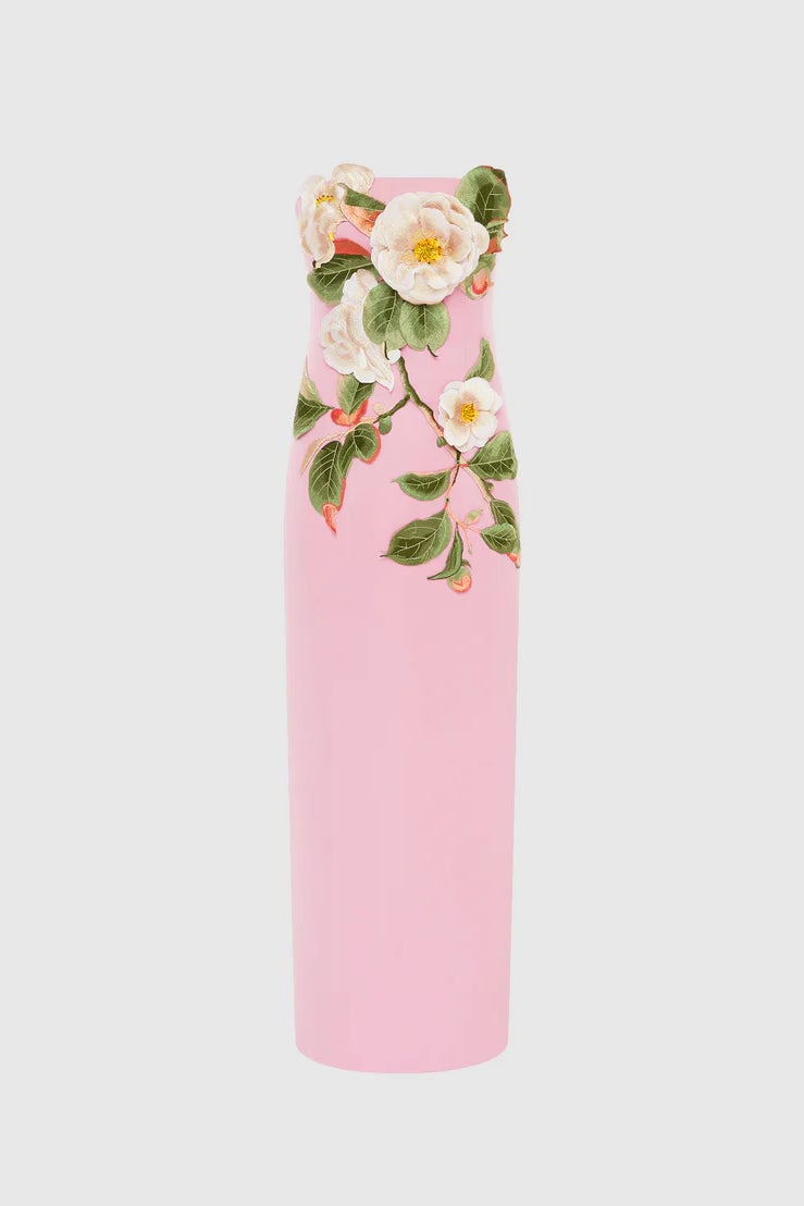 LEO LIN RAYNA APPLIQUÉ FLORAL BUSTIER MAXI DRESS - CAMELIA PRINT photo 5