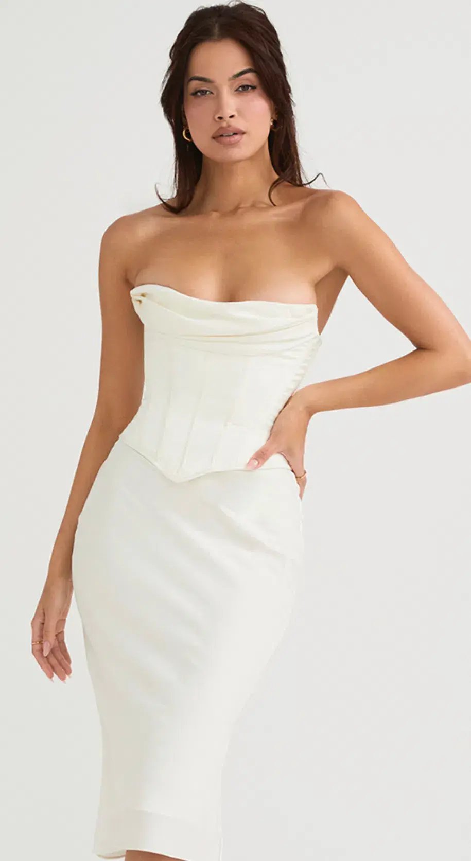 House Of Cb Sienna Satin Strapless Dress Ivory Size M/Au 10 photo 2