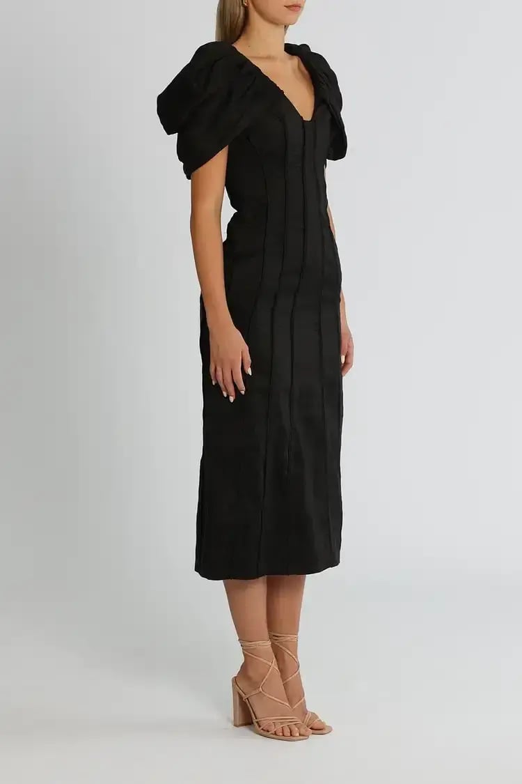 Aje Admiral Butterfly Sleeve Midi Dress in Black Size 6 photo 2