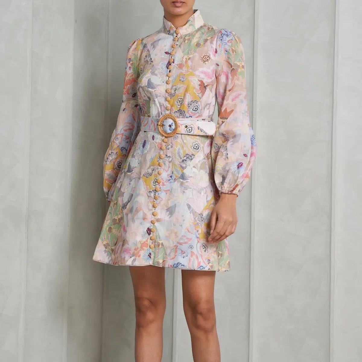 Zimmermann Illustration Belted Mini Dress Multi Floral Diamond Size 3 / AU 14 photo 3