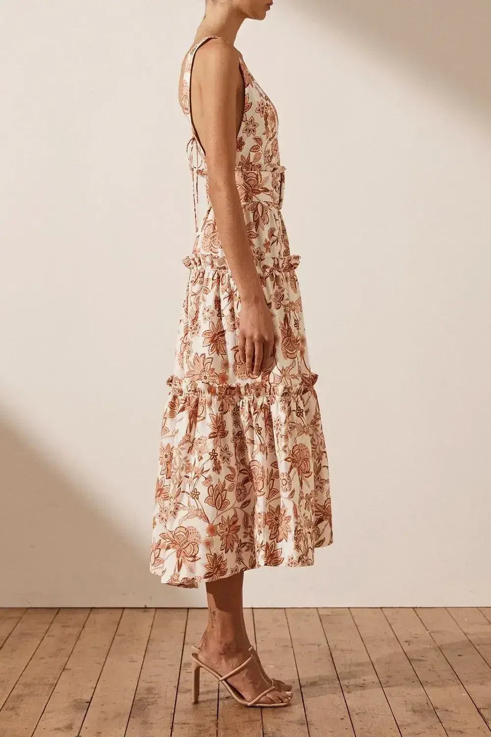 Shona Joy Carolina Linen Tiered Midi Dress Print Size 8 photo 3