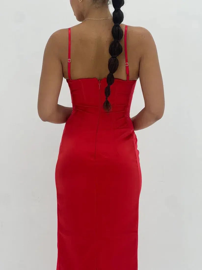 House of CB Shani Satin Corset Maxi Dress in Red Size S/AU8 photo 3