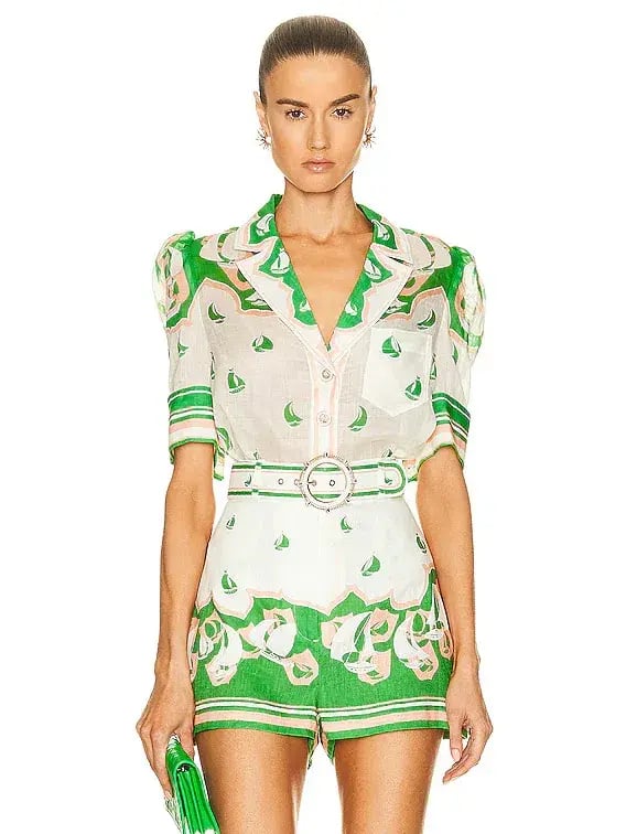 Zimmermann High Tide Sailboats Shirt Size 0 and Shorts Size 1 Set in Green Sailboats photo 2