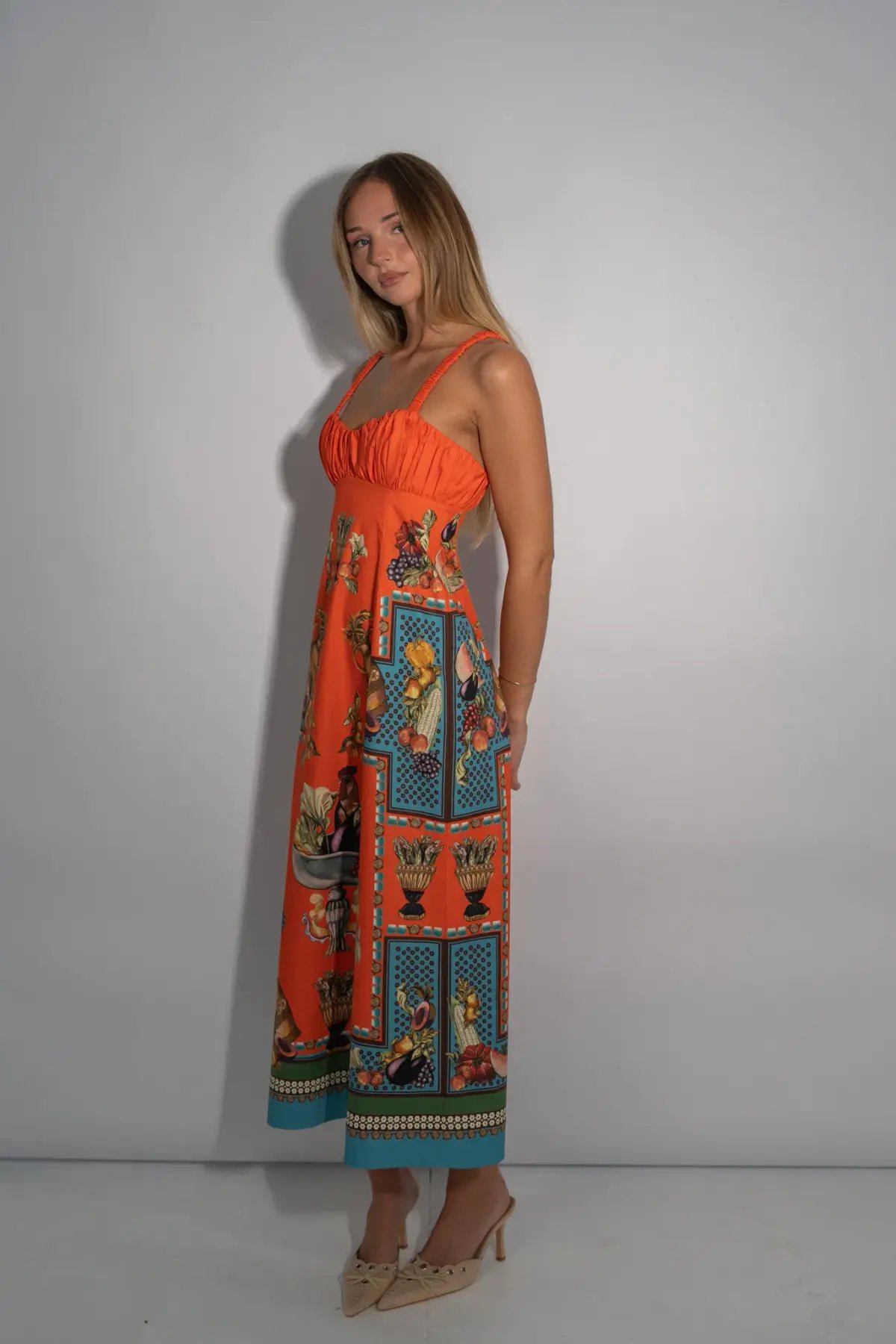 Alemais Rocco Midi Dress Orange Print Size 6 photo 2