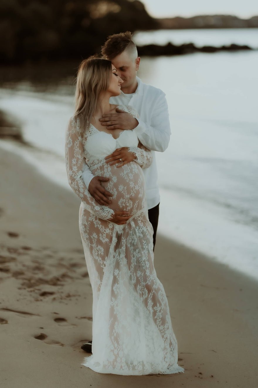 Mama Rentals Katherine Sheer Lace Maxi Dress - White photo 4