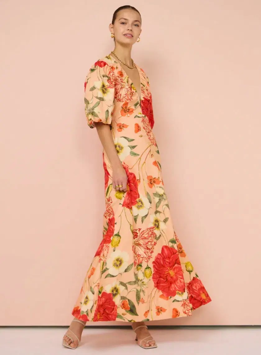 By Nicola Bolero Maxi Gathered Neckline Dress In Raspberry Punch Floral Size AU 8 photo 2