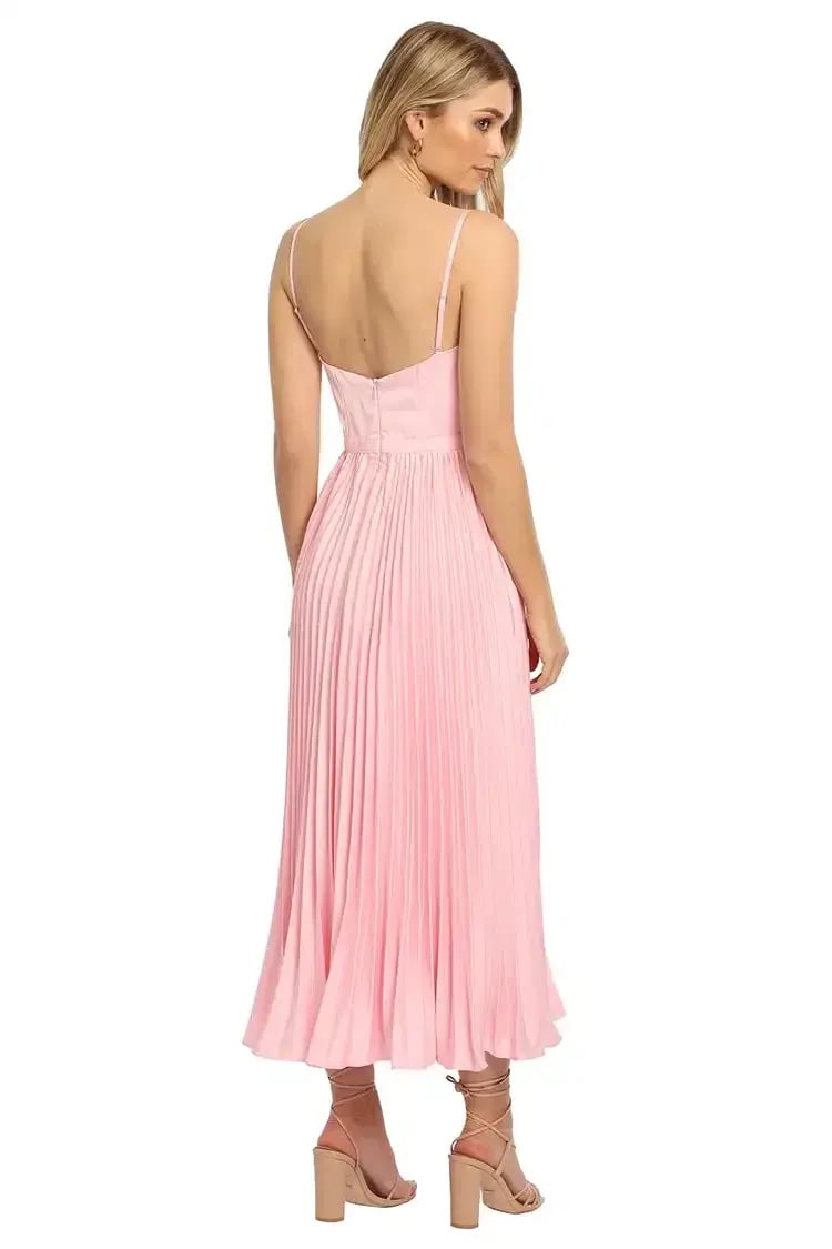 Elle Zeitoune Strapless Bustier Midi Dress in Pink Size 14 photo 3