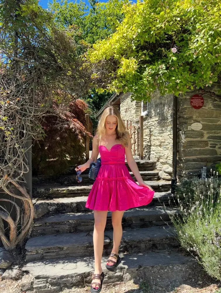 AJE Maya Tiered Mini Dress Fuchsia with side pockets AU 6 US 2 photo 4