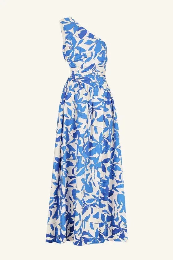 Shona Joy Bleue Asymmetrical Cut Out Maxi Dress in Blue/White Size 10 photo 5