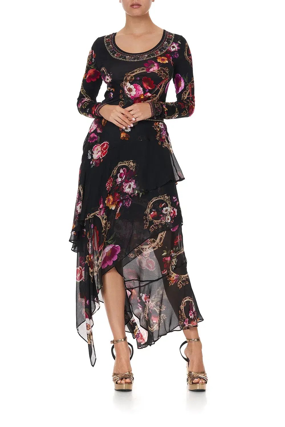 Camilla Asymmetrical Ruffle Skirt Mirror Mirror Print Size S photo 2