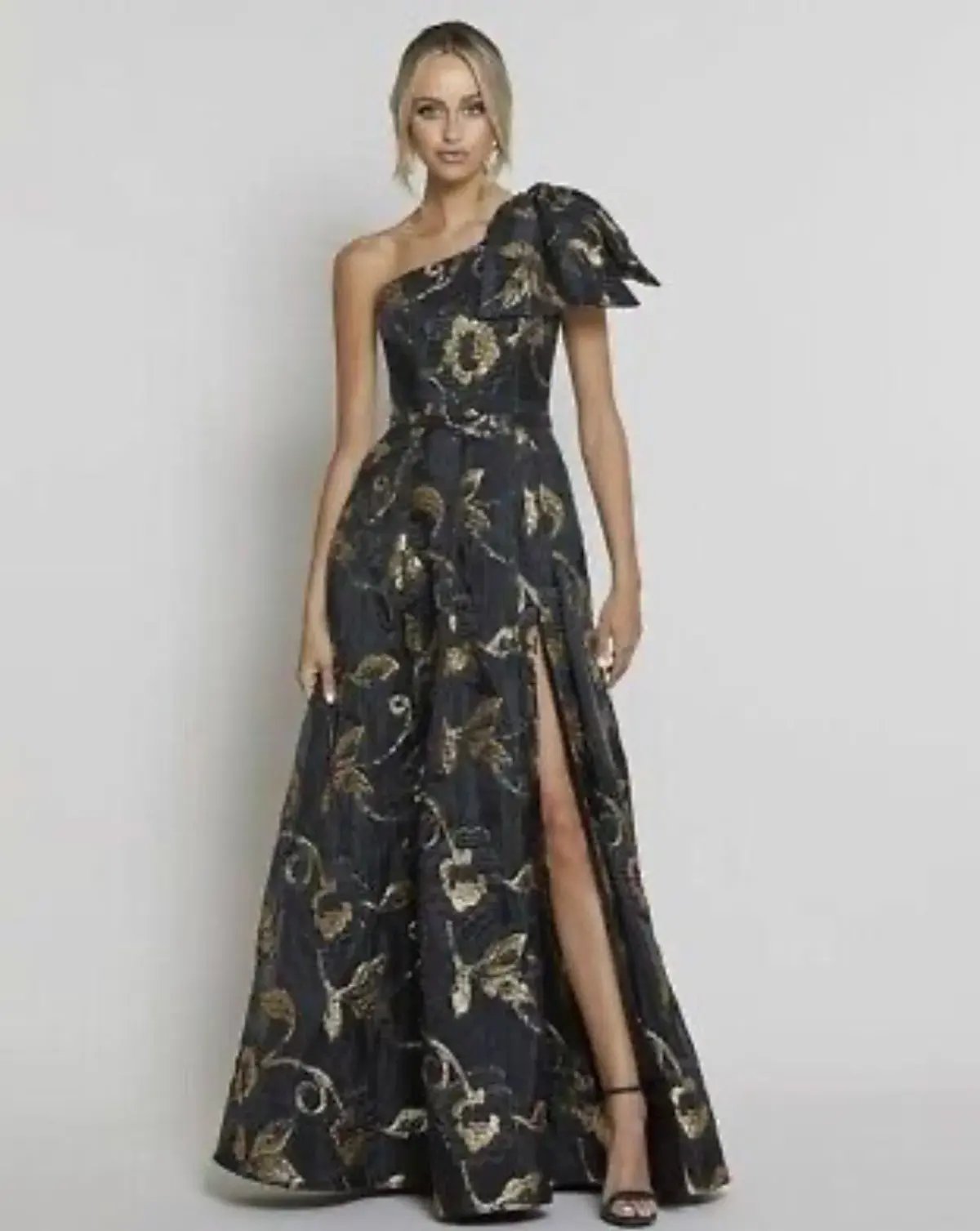 Bariano Olympia One Shoulder Gown Black/Gold Size 8 photo 5