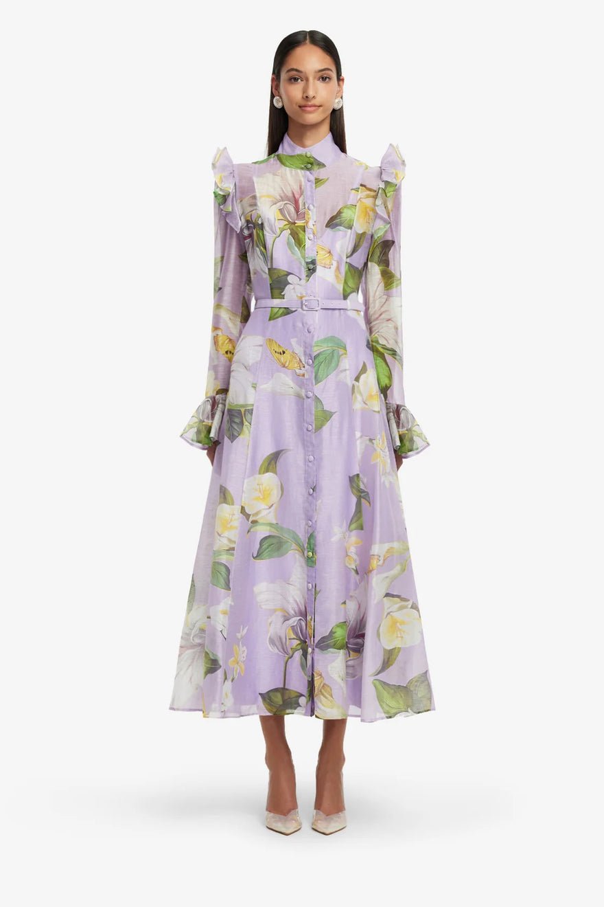 Leo Lin Katrina Butterfly Sleeve Midi Dress - Lily Blossom Print in Lilac photo 3