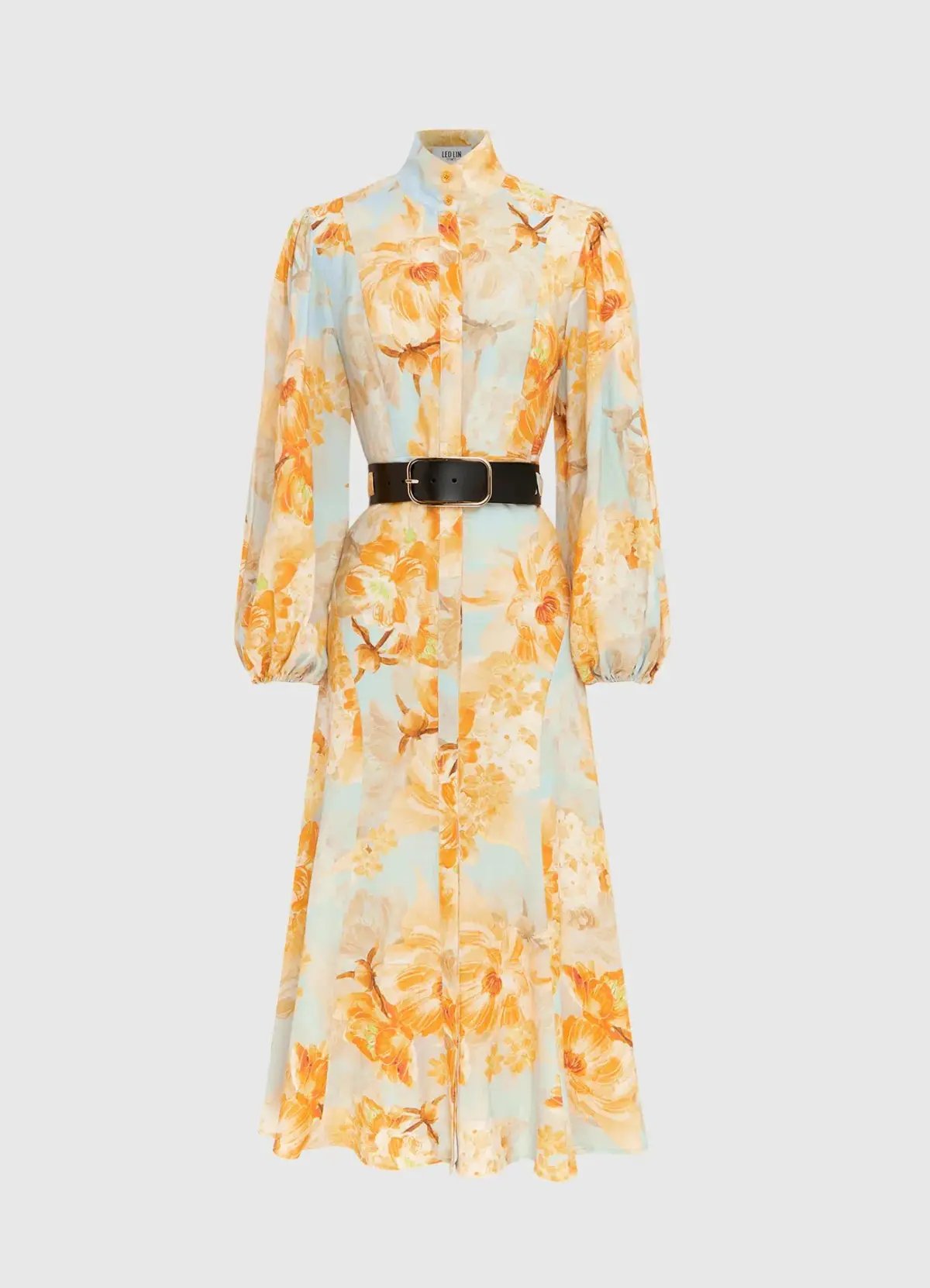 Leo Lin Nellie Midi Dress Camellia Print In Apricot Size 16 photo 4