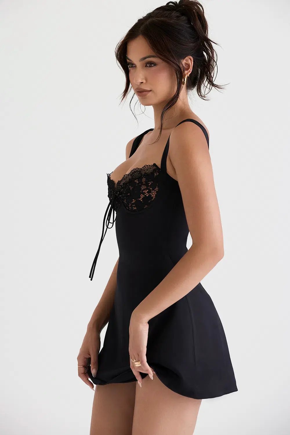 House of CB Adriana Satin and Lace Mini Dress Black Size M / Au 10 photo 2