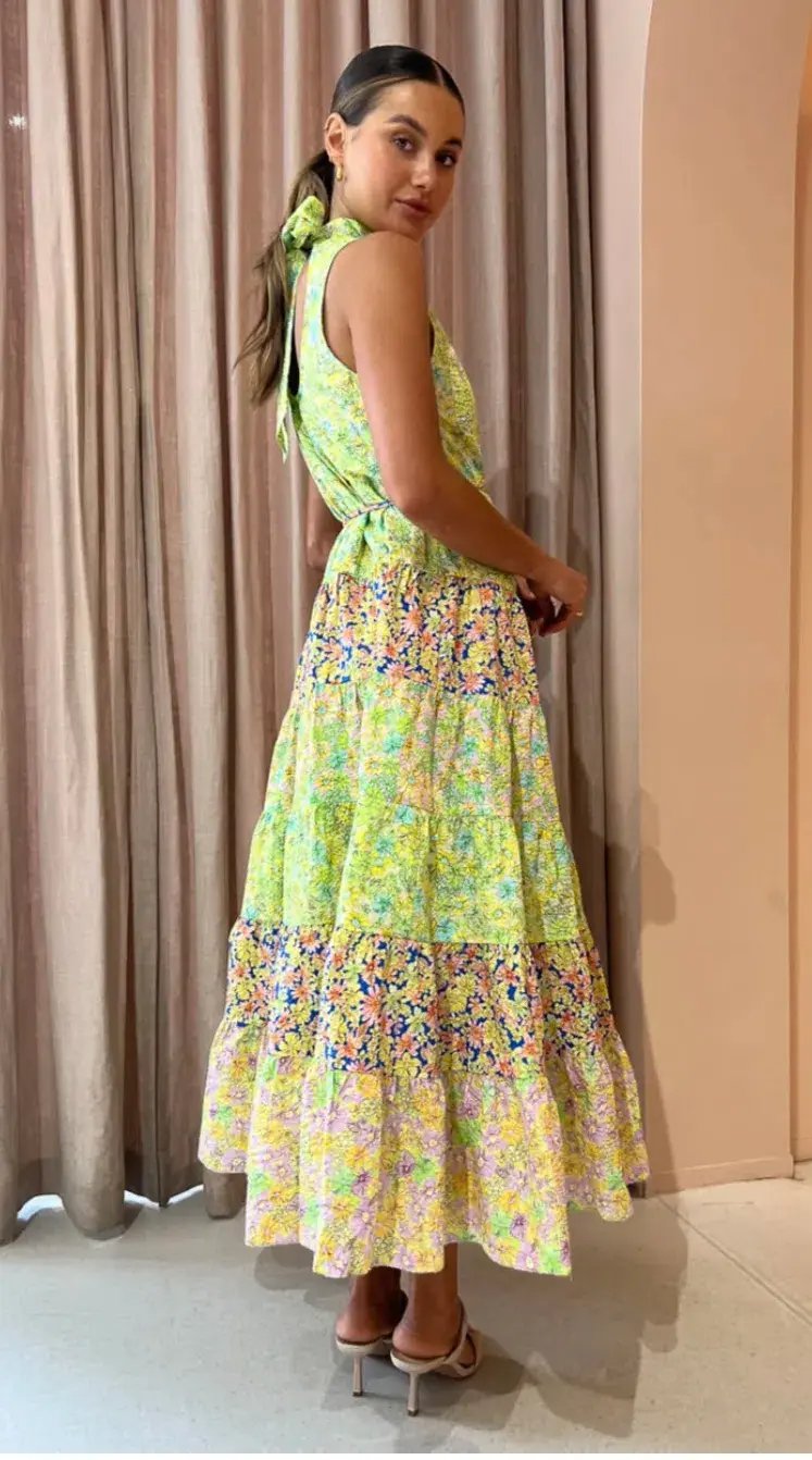 Alemais Daisy Spliced Midi Dress Multi Floral Size 10 photo 3