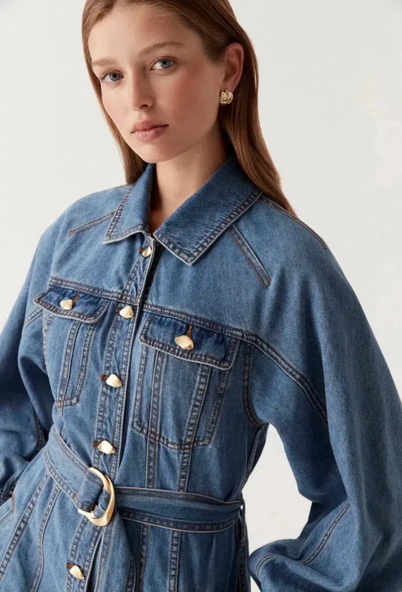 Aje Denim Full Sleeve Midi Dress Blue Size 8 photo 3