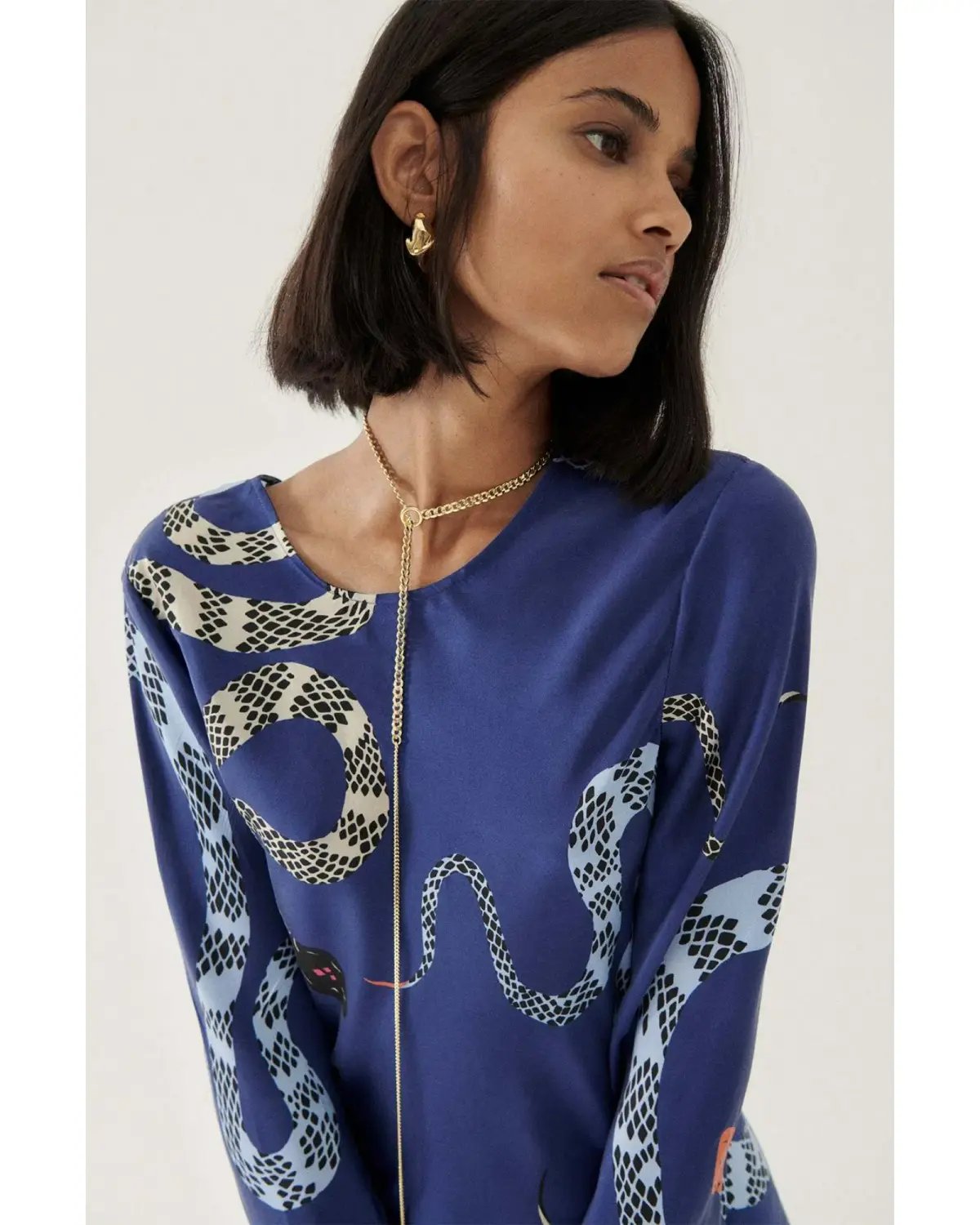 Silk Laundry Full Sleeve Bias Dress Blue Snakes Size AU 8 photo 4