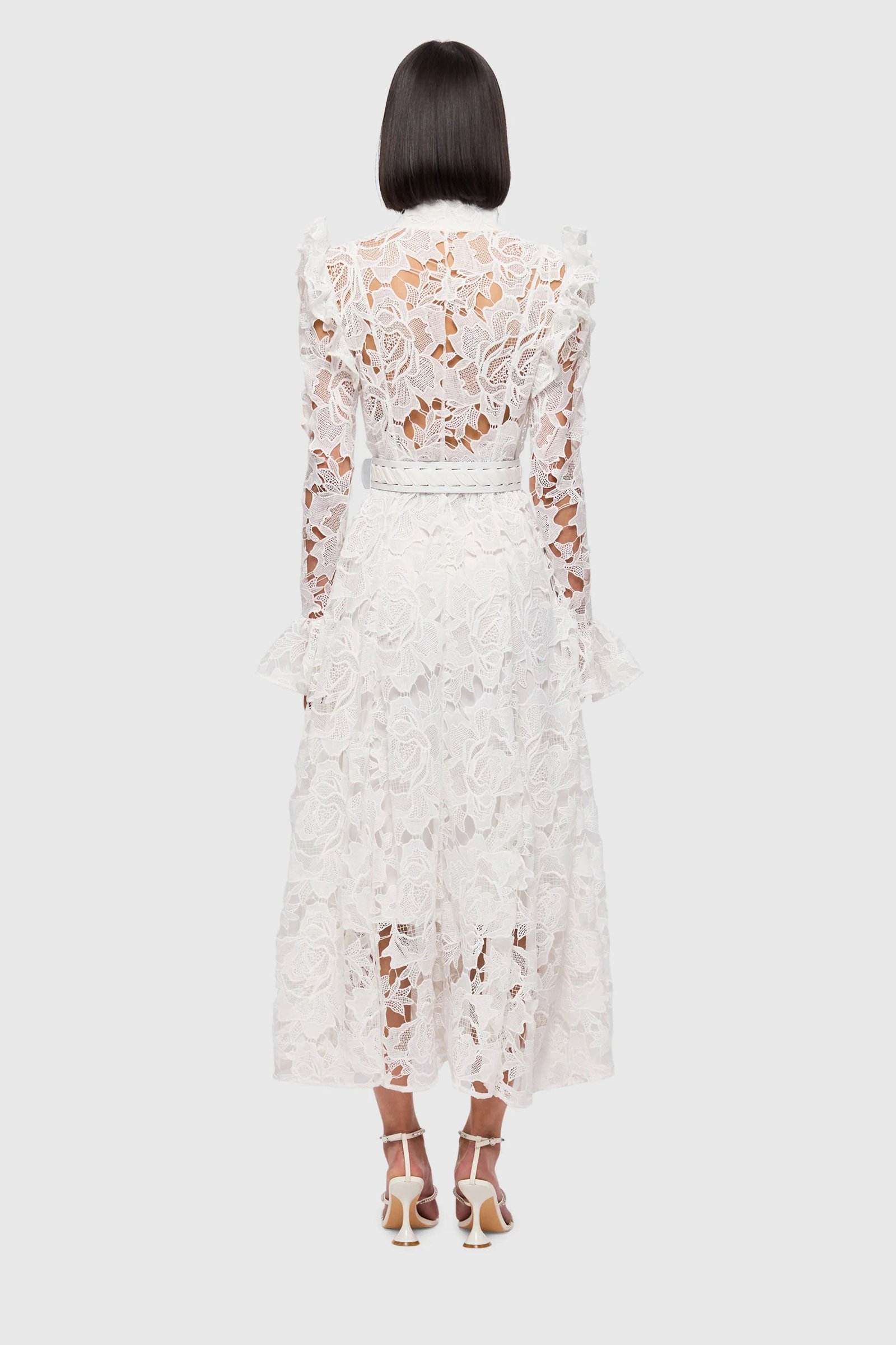 LEO LIN ALIYAH LACE BUTTERFLY SLEEVE MIDI DRESS - SNOW photo 4