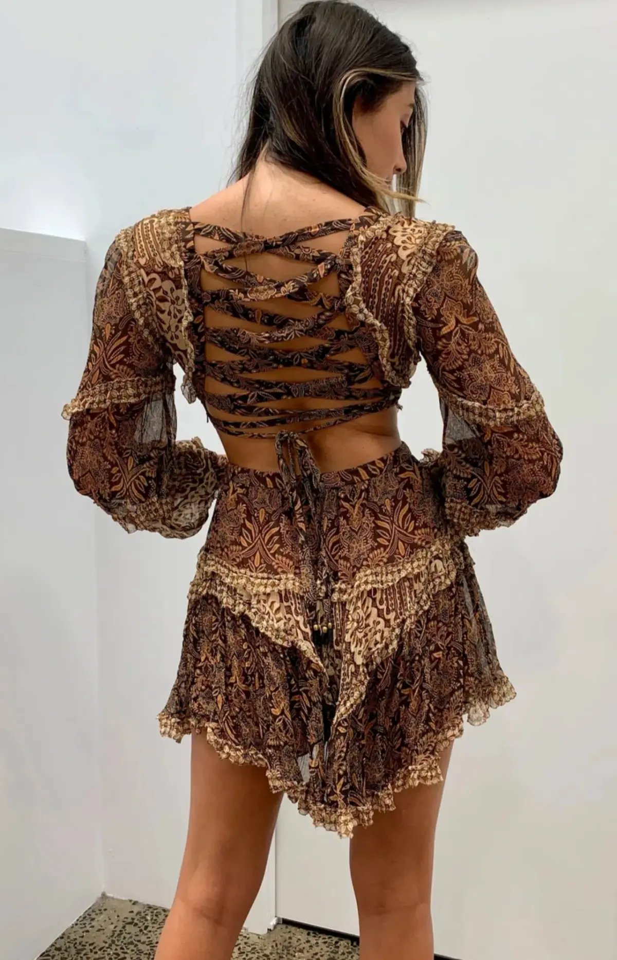 Zimmermann Tali Batik Cut Out Mini Dress Spliced Print Size 8 photo 3
